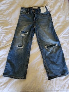 abercrombie kids Relaxed Wide-Leg Distressed Jeans - Blue
